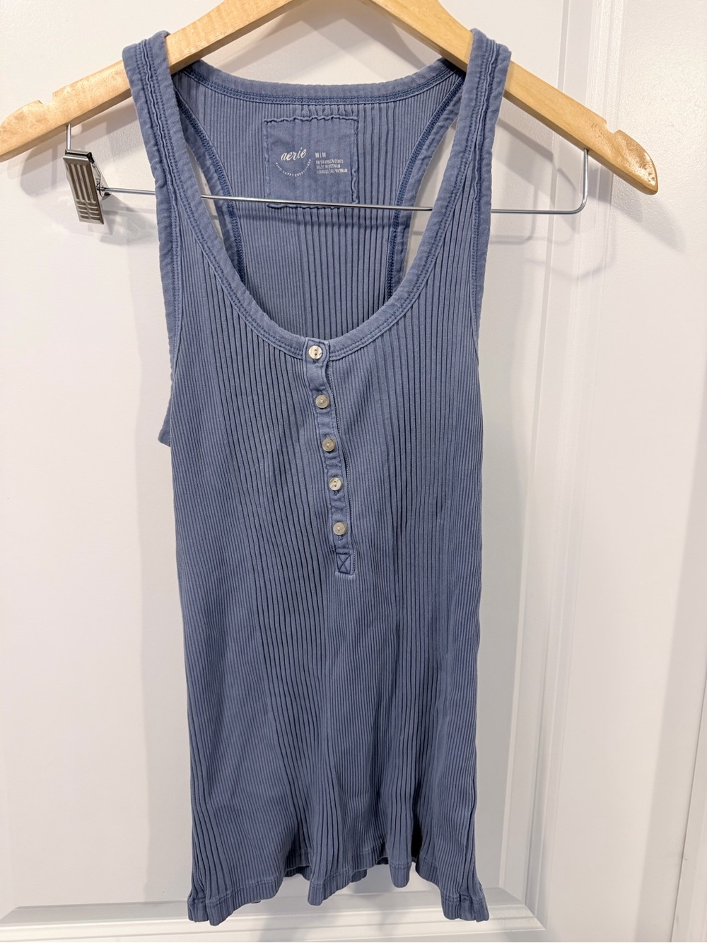 aerie Dusty Blue Ribbed Henley Tank
